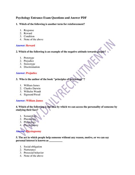 psychology quiz questions and answers.